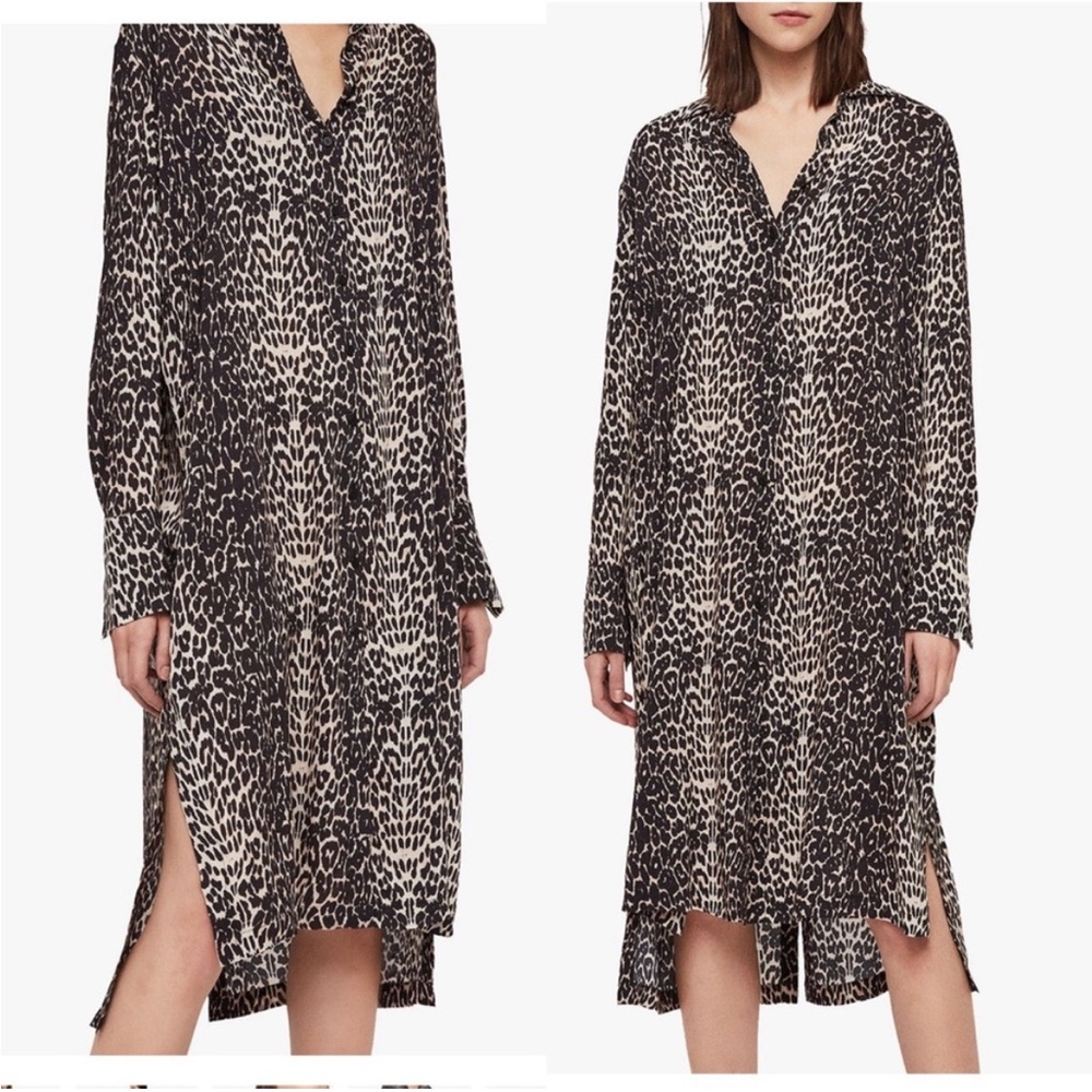 All saints leopard midi dress long sleeve